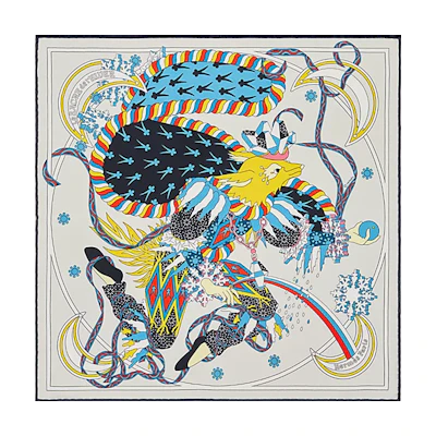 (Women) HERMES Winter Festival Pattern Silk Scarf for Women - Grey H893925S 03