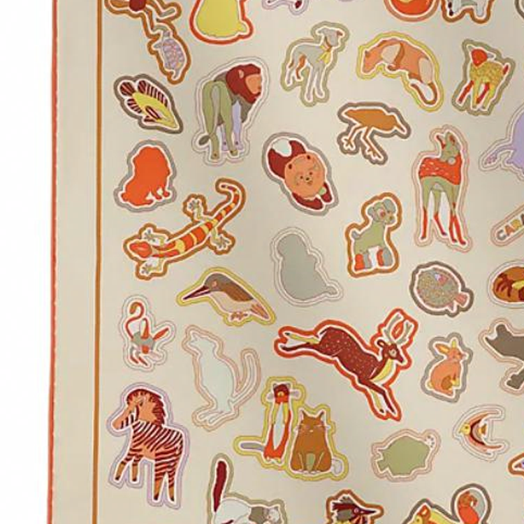 (Women) HERMES Women Cartoon Animal Print Silk Scarf Cream/Orange. H894219S02 圖 3
