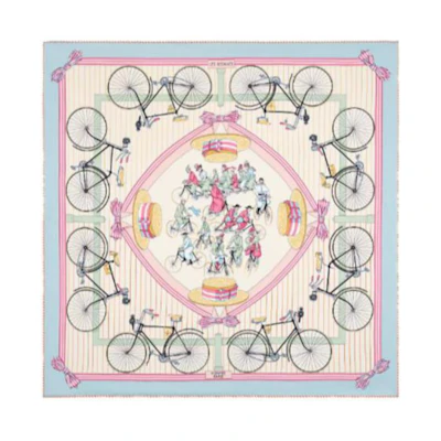 (Women) HERMES Women’s "Cycling" Thick Silk Scarf Light Blue H983866S-03