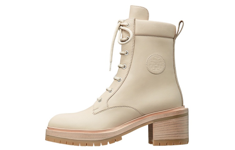 (Women) HERMES Women’s Beige Leather Lace-Up Ankle Martin Boots H202129Z C3