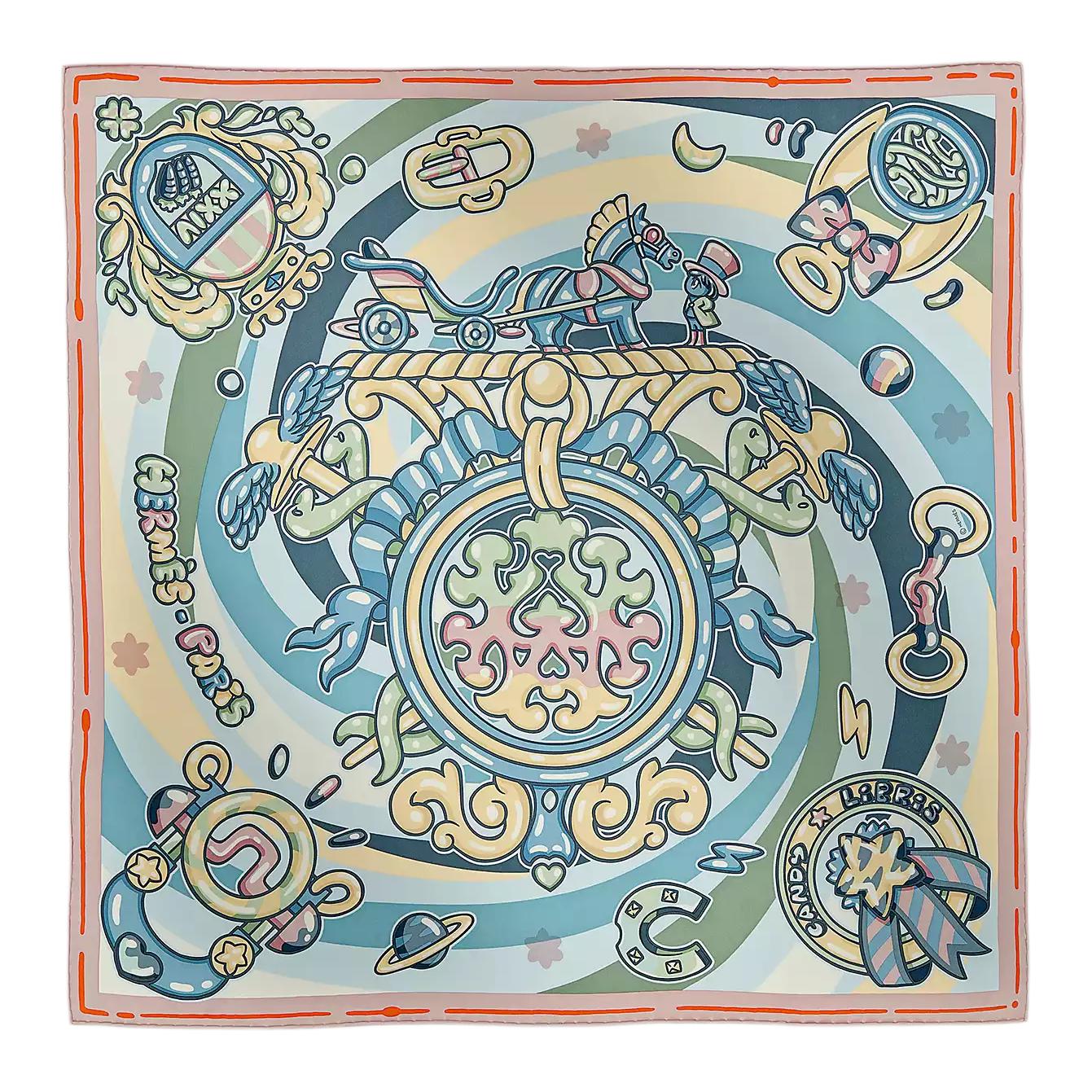 (Women) HERMES Women’s Candy Ex-Libris Pattern Silk Scarf Multicolor. H984151S