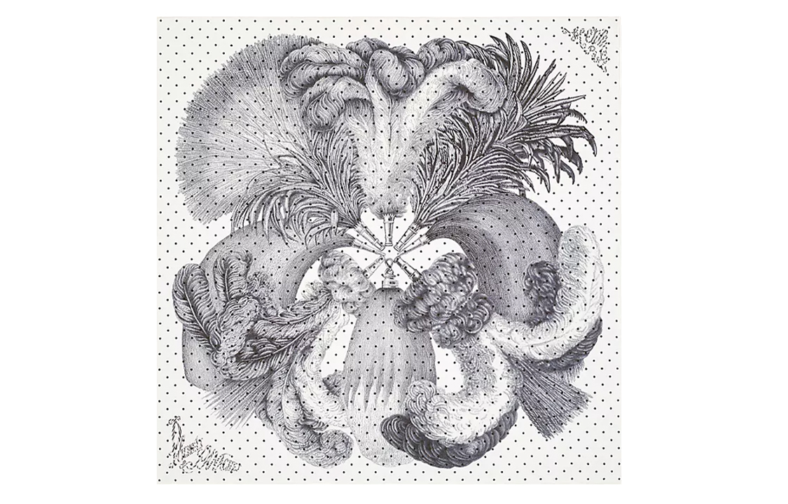 (Women) HERMES Women’s Love Feather Silk Scarf Gray White H003851S