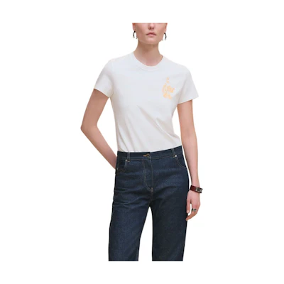 (Women) HERMES Women’s White Regular Fit T-Shirt Short Sleeve Casual Knit Tee FW25 H5H4632DC90