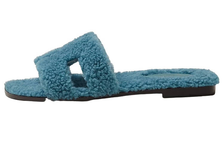 (Women) HERMES Wool-Lined Slip-On Slippers 'Blue' H212178Z-25
