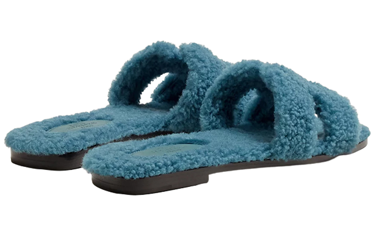 (W) HERMES Wool-Lined Slip-On Slippers 'Blue' 圖 3