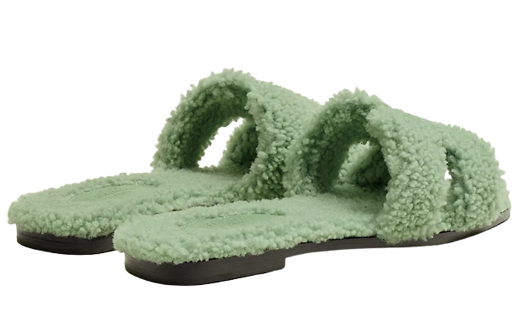 Shop HERMES 愛馬仕 羊毛涼鞋 女款 綠色