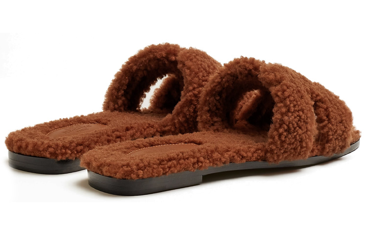 Shop (Women) HERMES Wool-Skin Slip-On Slides 'Brown' H212178Z-C0
