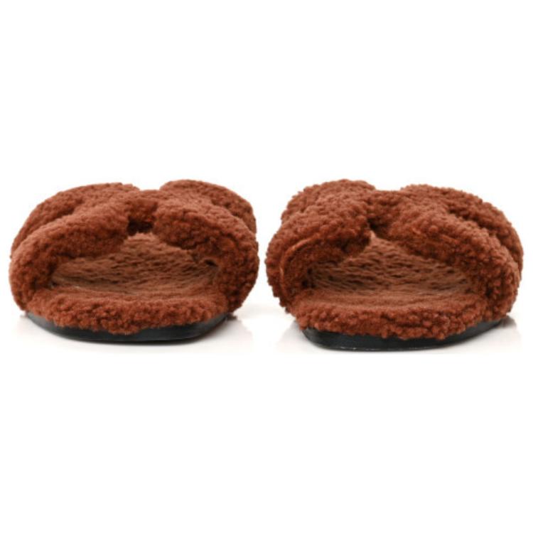 Purchase (Women) HERMES Wool-Skin Slip-On Slides 'Brown' H212178Z-C0