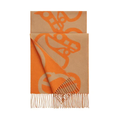 (Women) HERMES Wool and Cashmere Scarf Horsehead Pattern Design H259078S-07