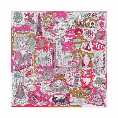 (Women) HERMES World Expo 90cm Silk Scarf Pink H003536S-04