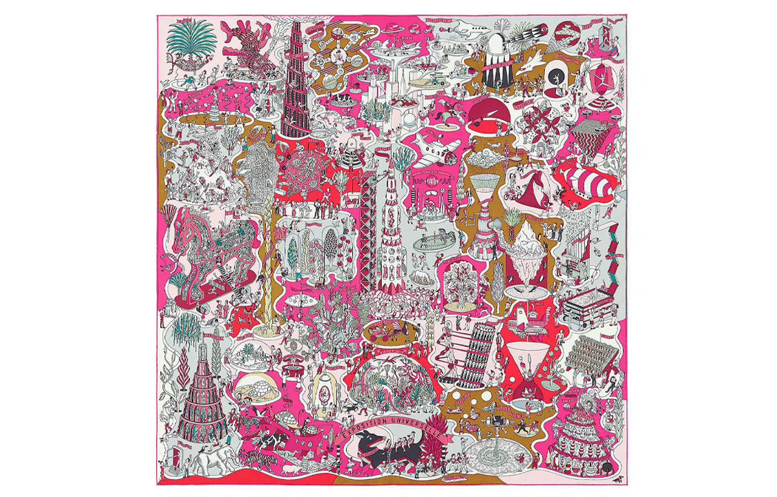 (Women) HERMES World Expo 90cm Silk Scarf Pink H003536S-04 圖 2