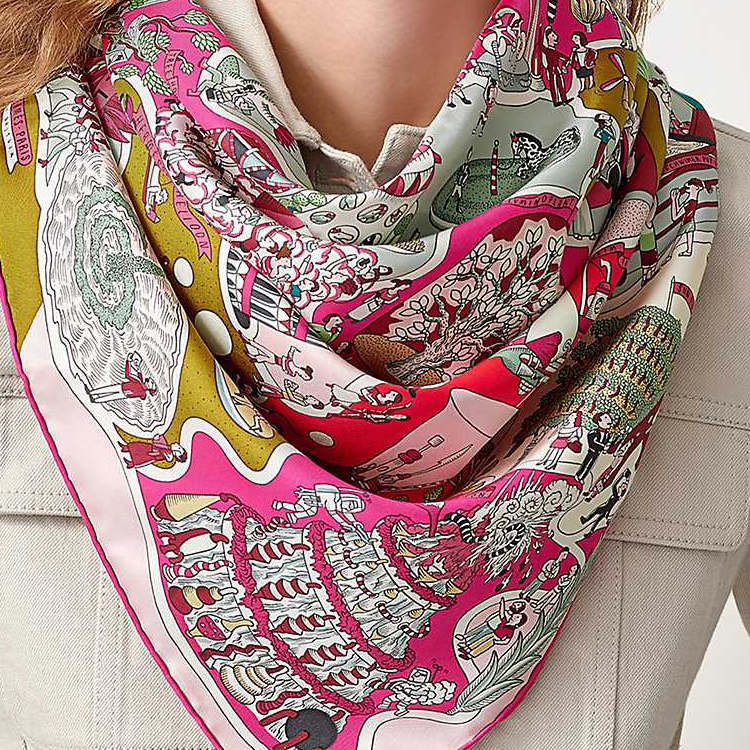(Women) HERMES World Expo 90cm Silk Scarf Pink H003536S-04 圖 3