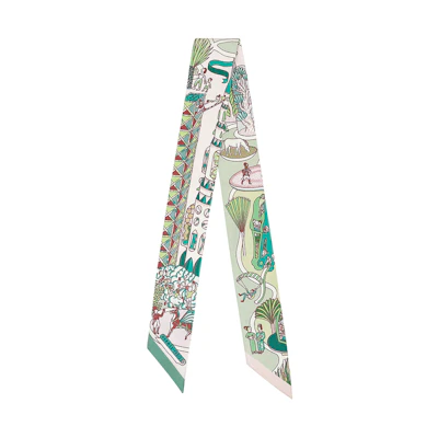 (Women) HERMES World Expo Twilly Silk Scarf Ribbon Green H063536S-01