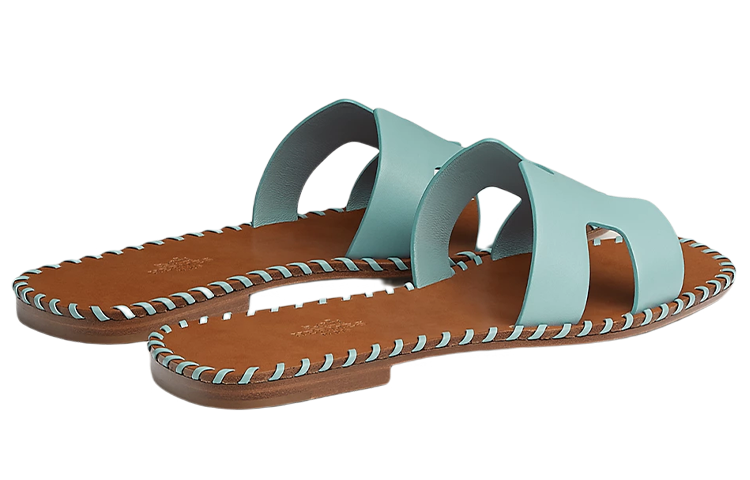 Shop HERMES 愛馬仕 編織小牛皮涼鞋 女款 藍色