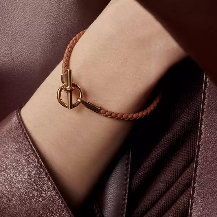 Lookbook (W) エルメス ウーブンデザイン カーフスキンレザー ブレスレット オレンジ レディース用 H071681F G0T2