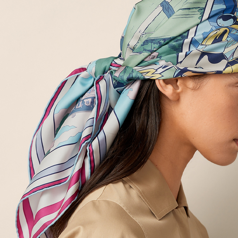 (Women) HERMES WOW 90cm Silk Scarf Mont Blanc/Vertical/Rose Pink. H903463S-05 圖 6