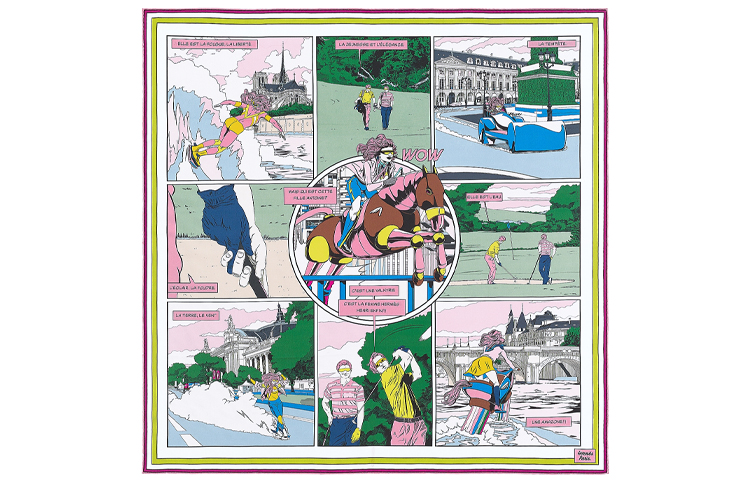 (Women) HERMES Wow Double-sided Twill Silk Scarf for Women Pink/Green H903463S-02