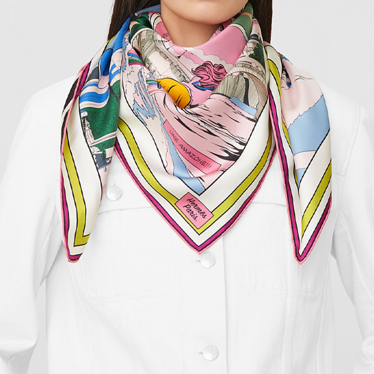 (Women) HERMES Wow Double-sided Twill Silk Scarf for Women Pink/Green H903463S-02 圖 5