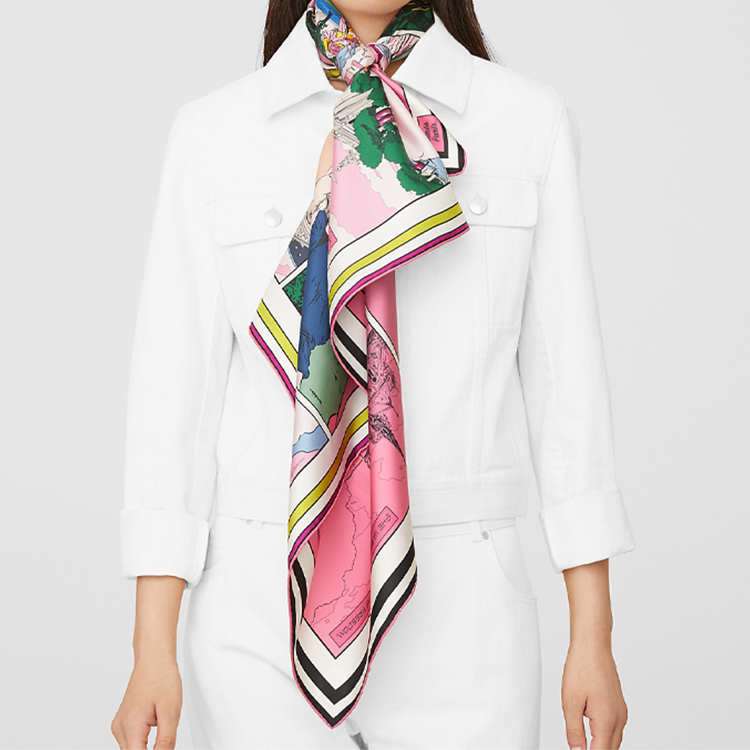 (Women) HERMES Wow Double-sided Twill Silk Scarf for Women Pink/Green H903463S-02 圖 6