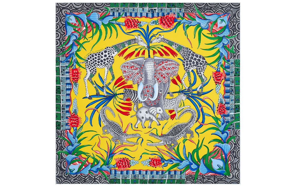 (Women) HERMES Zambezi Celebration 90cm Silk Scarf Women Yellow/Red/Blue H002987S-19 圖 2
