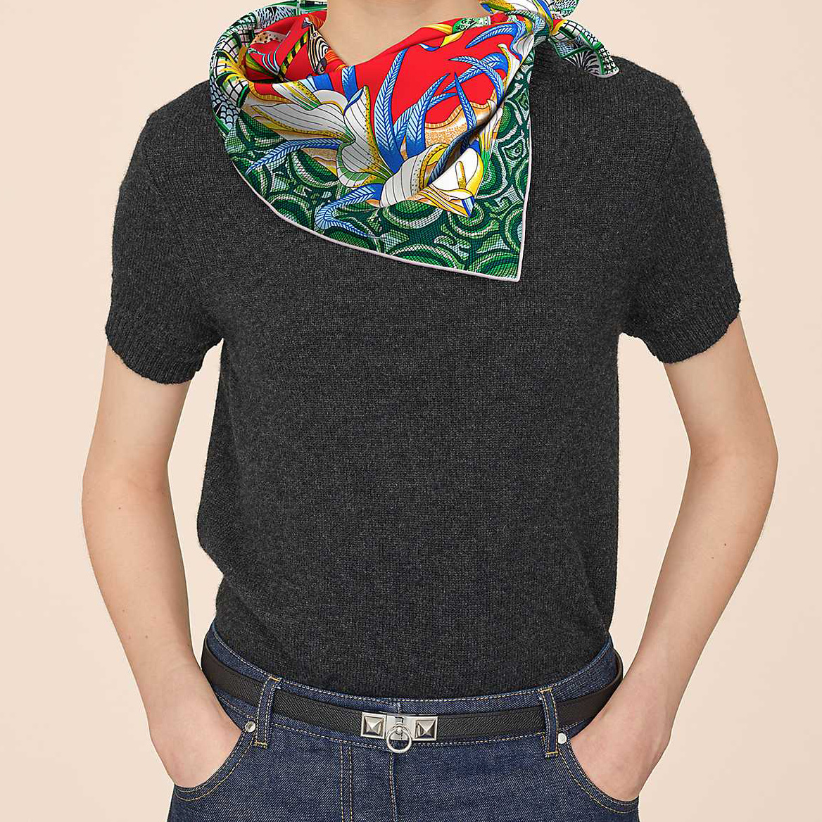 (Women) HERMES Zambezi River Festival 90cm Silk Scarf - , Red/Green/Multi-color H002987S-17 圖 3