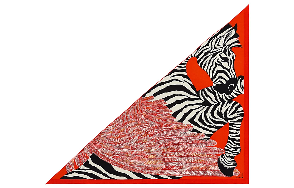 (Women) HERMES Zebra Pegasus Cashmere Silk Scarf Red/Black/White H363790S-28 圖 2