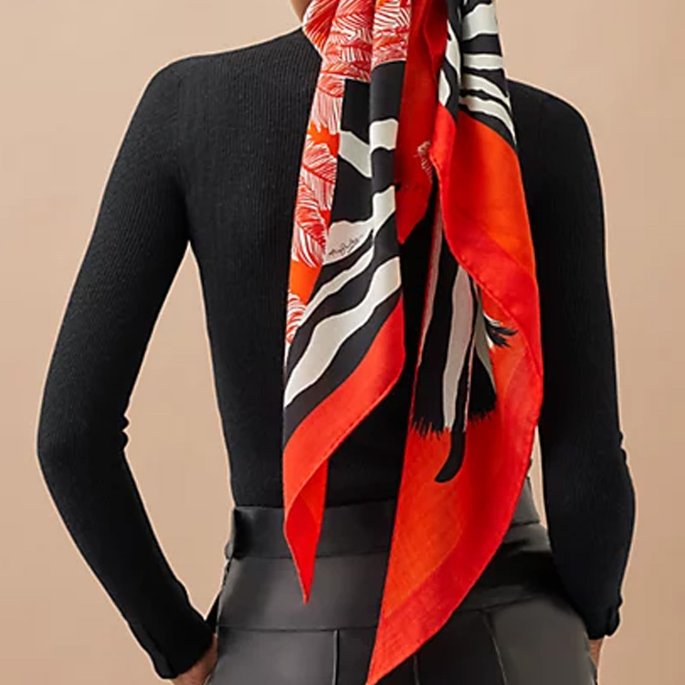 (Women) HERMES Zebra Pegasus Cashmere Silk Scarf Red/Black/White H363790S-28 圖 3