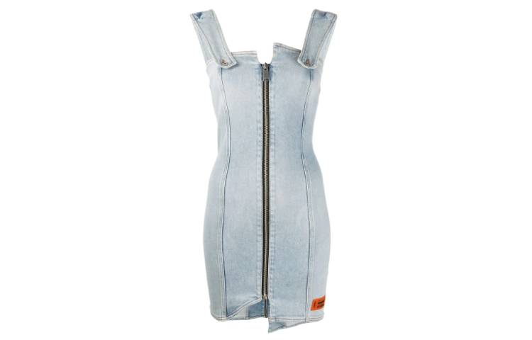 (Women) HERON PRESTON Asymmetrical Zipper Sleeveless Dress Women’s Light Blue HWYM001R207990047300