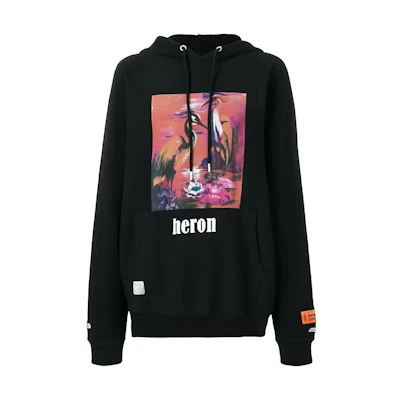 (Women) Heron Preston Black Hoodie with Colorful Crane Print HWBB005R197570261088
