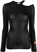 (Women) HERON PRESTON SS23 Black Slim Fit Cut-Out Shoulder Long Sleeve T-Shirt HWAD042C99JER0011001 (Women) HERON PRESTON SS23 Black Slim Fit Cut-Out Shoulder Long Sleeve T-Shirt HWAD042C99JER0011001