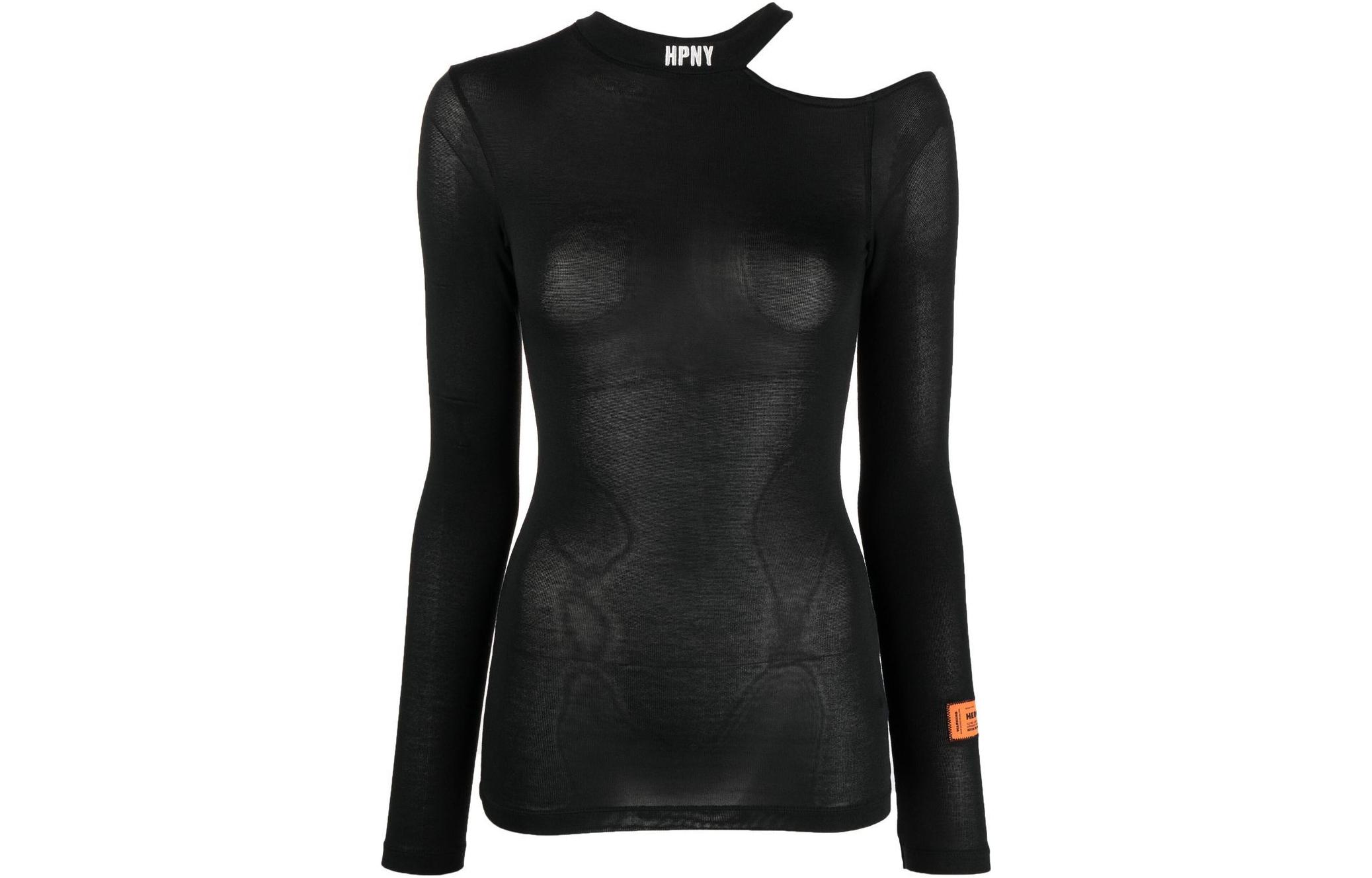 Order (Women) HERON PRESTON SS23 Black Slim Fit Cut-Out Shoulder Long Sleeve T-Shirt HWAD042C99JER0011001