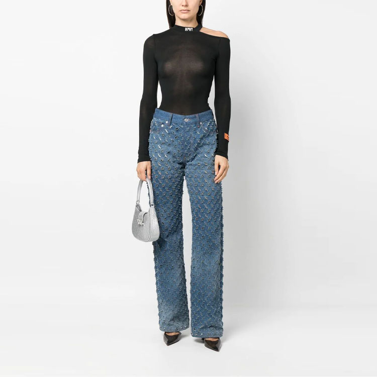 Lookbook (Women) HERON PRESTON SS23 Black Slim Fit Cut-Out Shoulder Long Sleeve T-Shirt HWAD042C99JER0011001