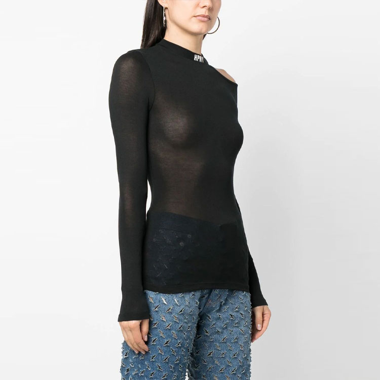 Purchase (Women) HERON PRESTON SS23 Black Slim Fit Cut-Out Shoulder Long Sleeve T-Shirt HWAD042C99JER0011001