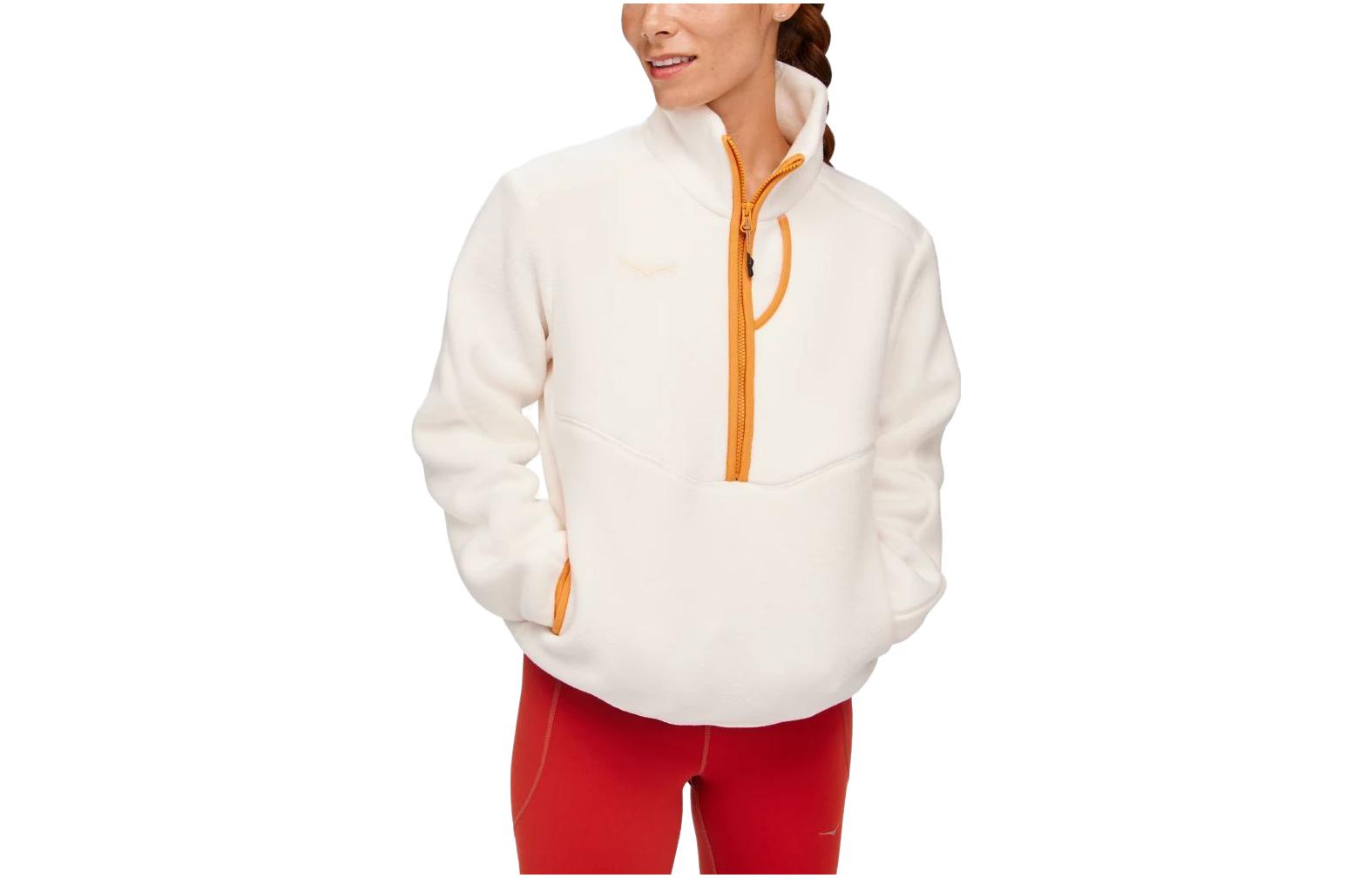 (Women) HOKA ONE ONE Ridgetop Half-Zip Fleece Pullover - White Colorblock. 1141752-EGN