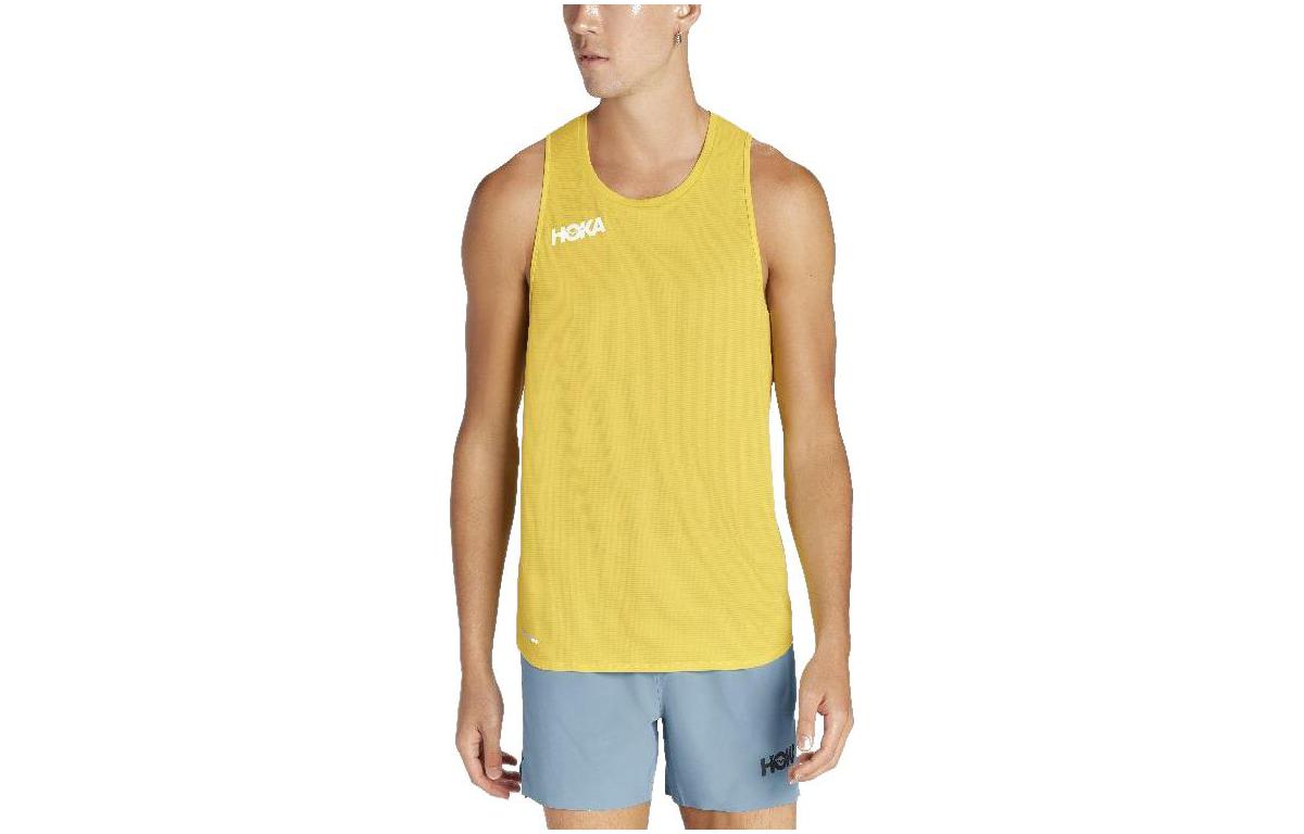 HOKA Yellow Sleeveless Tank Top with Logo Print. 1123723-MAZE