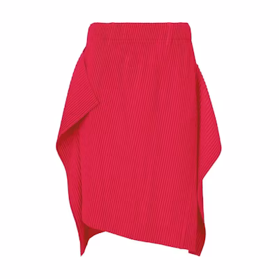 (Women) Homme Plissé Issey Miyake Red Pleated Midi Skirt Casual Style. HP46JF282-26