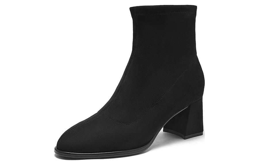 Order (W) Hotwind Fabric Chunky Heel Short Boots ''Hitam Versatil dan Bergaya''. H84W2421