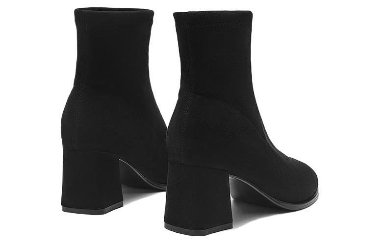 Shop (W) Hotwind Fabric Chunky Heel Short Boots ''Hitam Versatil dan Bergaya''. H84W2421