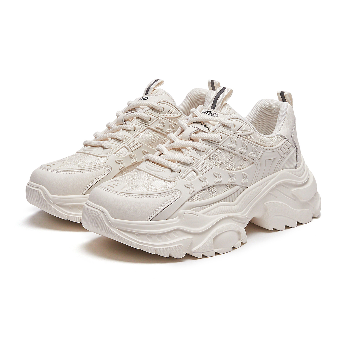 Lookbook (W) Kasut Hotwind Fabrik Patchwork Berlapis Rendah Gaya Ayah ''Beige''. H42W3702