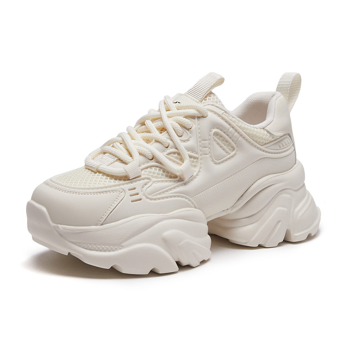 Details for (W) Zapatillas Low-Top de Suela Gruesa con Parches de Tela y Malla 'Estilo Papá'. H42W3316