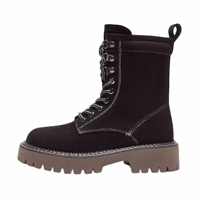 (W) Hotwind Fabric Round Toe Lace-Up 'Solid Color Thick Sole Short Martin Boots'