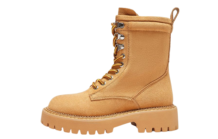 Shop (Women) Hotwind Fabric Round Toe Lace-Up 'Solid Color Thick Sole Short Martin Boots' H95W2820