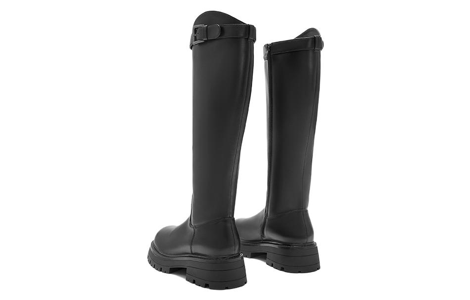 Shop (W) 핫윈드 패션 캐주얼 청키 힐 롱부츠 '슬리밍 블랙' H85W2418