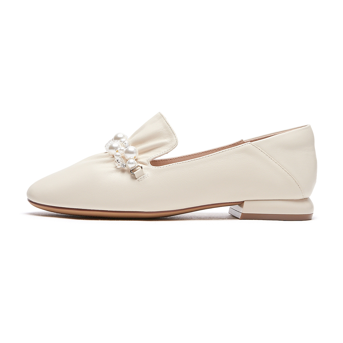(W) Hotwind Fashion Pearl Round Toe Casual Flats 'First Layer Cowhide'