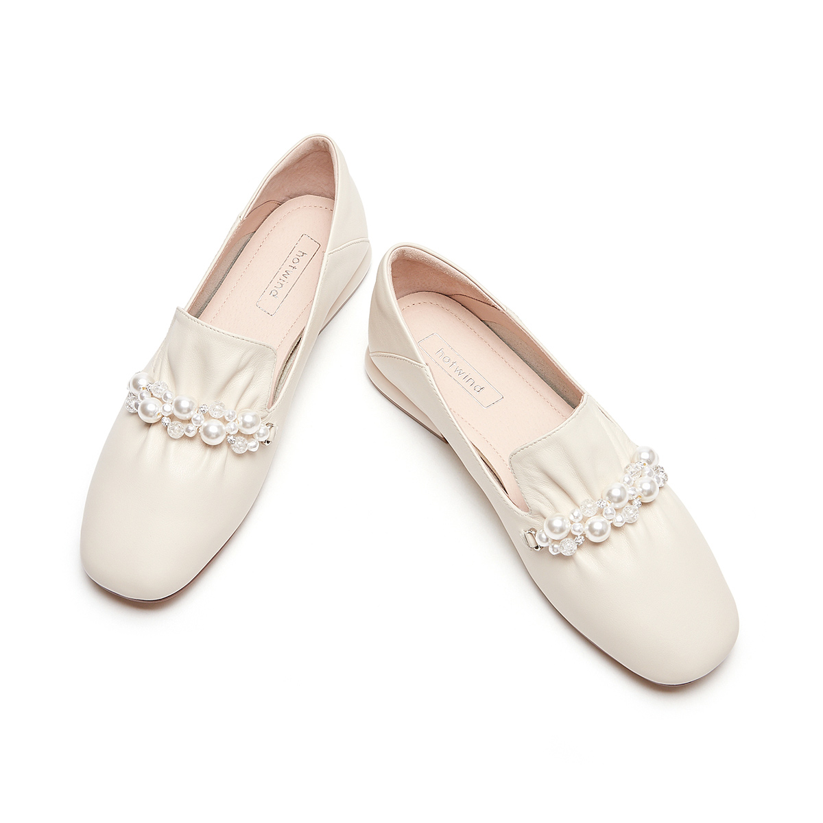 (W) Hotwind Fashion Pearl Round Toe Casual Flats 'First Layer Cowhide' 圖 4