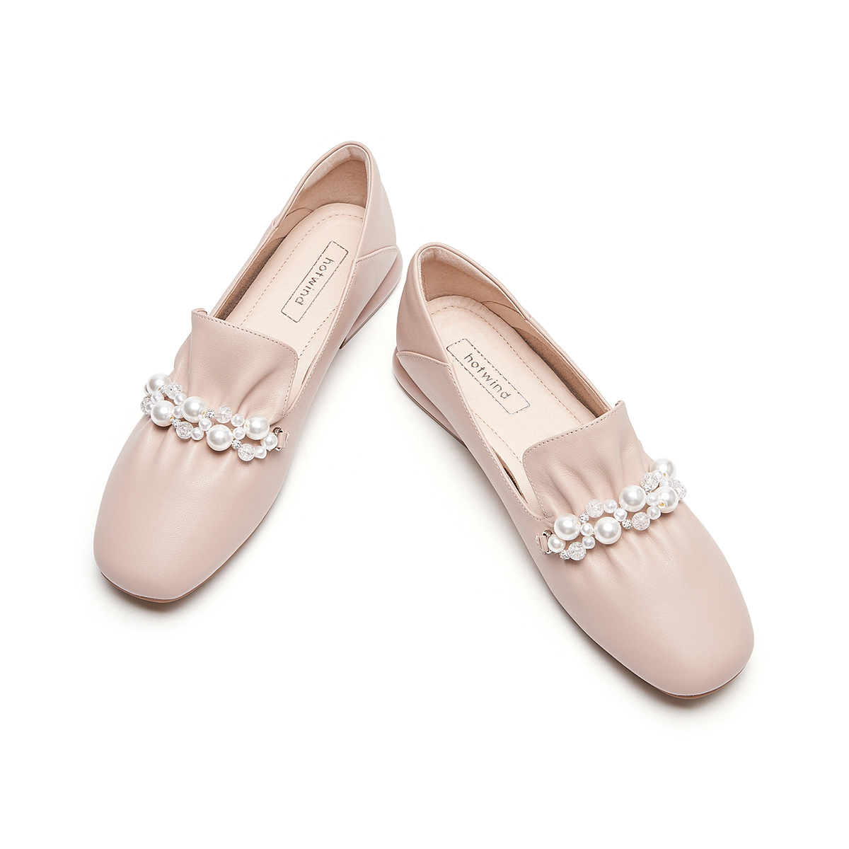 (W) Hotwind Fashion Pearl Round Toe Casual Flats 'First Layer Cowhide' 圖 8