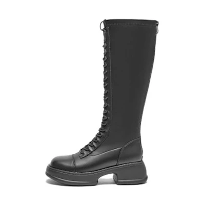 (W) Hotwind High-Top Fashion Sneaker 'Black Round Toe Lace-Up'