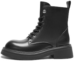 (Women) Hotwind Leather 'British Retro Round Toe Lace-Up Martin Boots Black' H81W3412 (Women) Hotwind Leather 'British Retro Round Toe Lace-Up Martin Boots Black' H81W3412
