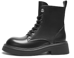 (Women) Hotwind Leather 'British Retro Round Toe Lace-Up Martin Boots Black' H81W3412 (Women) Hotwind Leather 'British Retro Round Toe Lace-Up Martin Boots Black' H81W3412