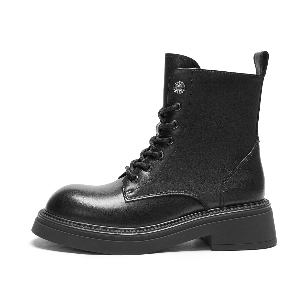 (Women) Hotwind Leather 'British Retro Round Toe Lace-Up Martin Boots Black' H81W3412